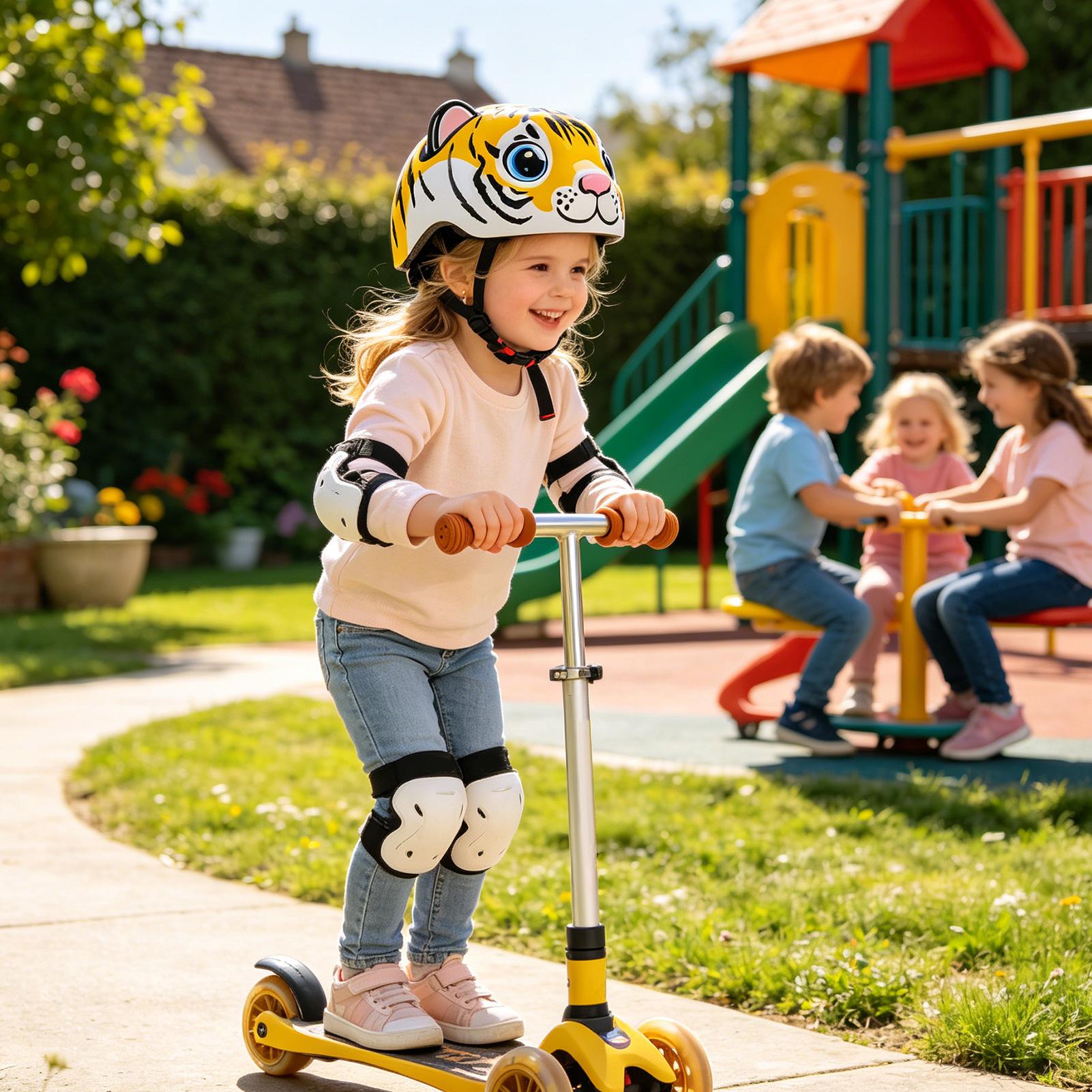 Cycling Commute Gear - Kids Helmet Tiger Pattern Adjustable Safety